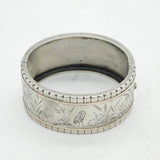 Victorian Sterling Silver & Gold Owl & Folate Pattern Cuff Bangle Antique c1860