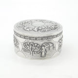 Indian Victorian Sterling Silver Large Trinket Box Rural Embossed Scenes c1890