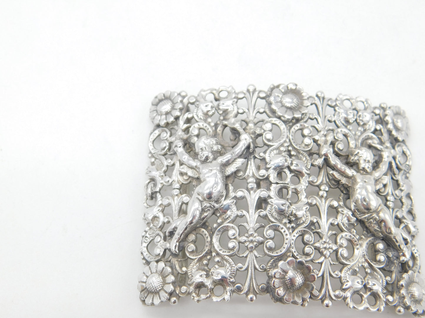 Victorian Sterling Silver Daisy Flower & Cherub Nurses Buckle 1897 Chester