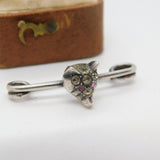 Victorian Sterling Silver, Ruby & Paste Set Fox Mask Stock Pin Brooch Antique