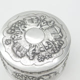 Indian Victorian Sterling Silver Large Trinket Box Rural Embossed Scenes c1890