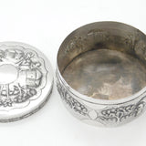 Indian Victorian Sterling Silver Large Trinket Box Rural Embossed Scenes c1890