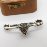 Victorian Sterling Silver, Ruby & Paste Set Fox Mask Stock Pin Brooch Antique