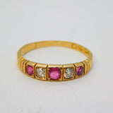 Victorian 18ct Yellow Gold, Ruby & Diamond Five-Stone Ring Antique 1894 Birmingham