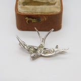 Victorian Sterling Silver Paste Set Swallow Sweetheart Brooch Antique c1890
