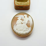 Victorian 9ct Rose Gold Carved Shell Cameo Hebe Feeding Eagle Brooch c1850