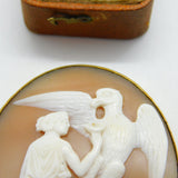 Victorian 9ct Rose Gold Carved Shell Cameo Hebe Feeding Eagle Brooch c1850