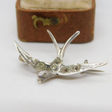 Victorian Sterling Silver Paste Set Swallow Sweetheart Brooch Antique c1890