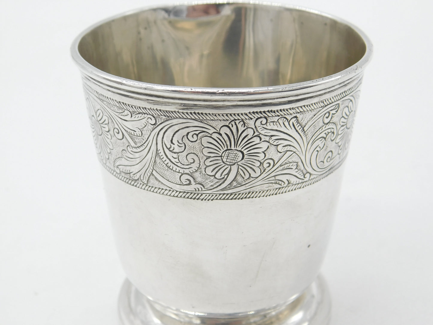 Victorian French Sterling Silver Floral Pattern Beaker or Cup Antique c1900