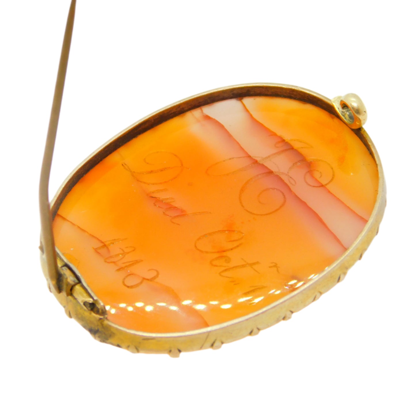 George III 9ct Gold Carnelian Agate Mourning Brooch 'Died Oct. 1, 1813' Antique