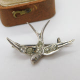 Victorian Sterling Silver Paste Set Swallow Sweetheart Brooch Antique c1890