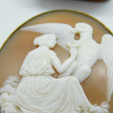 Victorian 9ct Rose Gold Carved Shell Cameo Hebe Feeding Eagle Brooch c1850