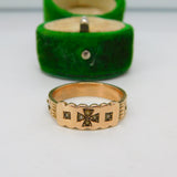 Victorian 9ct Rose Gold Hair Set Maltese Cross Mourning Ring Antique c1860