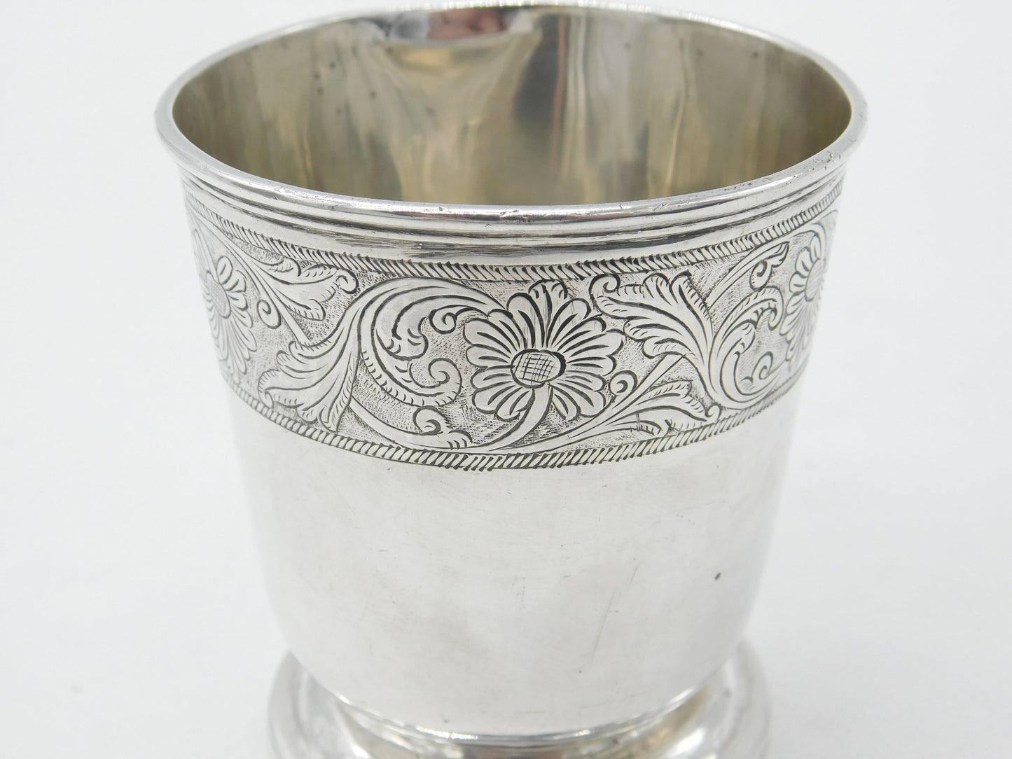 Victorian French Sterling Silver Floral Pattern Beaker or Cup Antique c1900