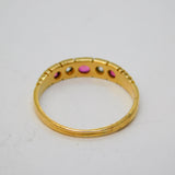 Victorian 18ct Yellow Gold, Ruby & Diamond Five-Stone Ring Antique 1894 Birmingham