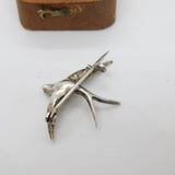Victorian Sterling Silver Paste Set Swallow Sweetheart Brooch Antique c1890