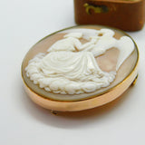 Victorian 9ct Rose Gold Carved Shell Cameo Hebe Feeding Eagle Brooch c1850