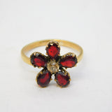 Victorian 9ct Gold, Garnet & 0.1ct Diamond Floral Dress Ring Antique c1860