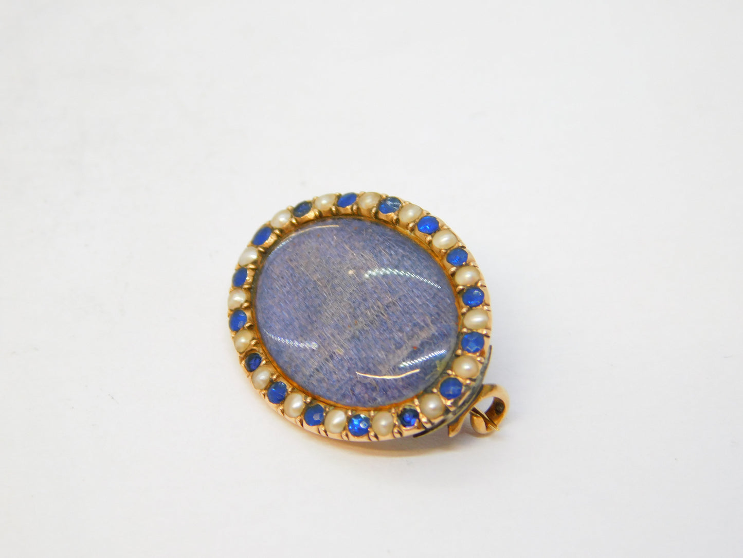 George III 9ct Gold, Sapphire & Seed Pearl Mourning Brooch Antique c1810