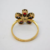 Victorian 9ct Gold, Garnet & 0.1ct Diamond Floral Dress Ring Antique c1860