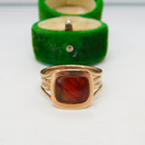 George III 15ct Rose Gold Cabochon Banded Red Agate Signet Ring Antique c1790