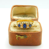 Victorian 18ct Yellow Gold, Sapphire & Diamond Boat Ring c1890 Antique Size J UK