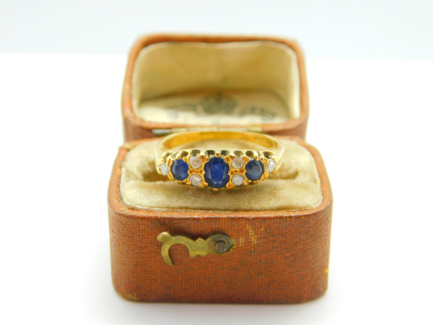 Victorian 18ct Yellow Gold, Sapphire & Diamond Boat Ring c1890 Antique Size J UK