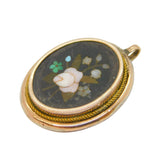 19th Century 9ct Rose Gold Pietra Dura Rose Flower Pendant Antique c1860