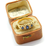 Victorian 18ct Yellow Gold, Sapphire & Diamond Boat Ring c1890 Antique Size J UK