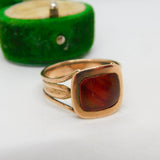 George III 15ct Rose Gold Cabochon Banded Red Agate Signet Ring Antique c1790