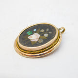 19th Century 9ct Rose Gold Pietra Dura Rose Flower Pendant Antique c1860