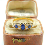 Victorian 18ct Yellow Gold, Sapphire & Diamond Boat Ring c1890 Antique Size J UK