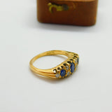 Victorian 18ct Yellow Gold, Sapphire & Diamond Boat Ring c1890 Antique Size J UK