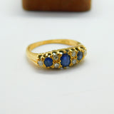 Victorian 18ct Yellow Gold, Sapphire & Diamond Boat Ring c1890 Antique Size J UK