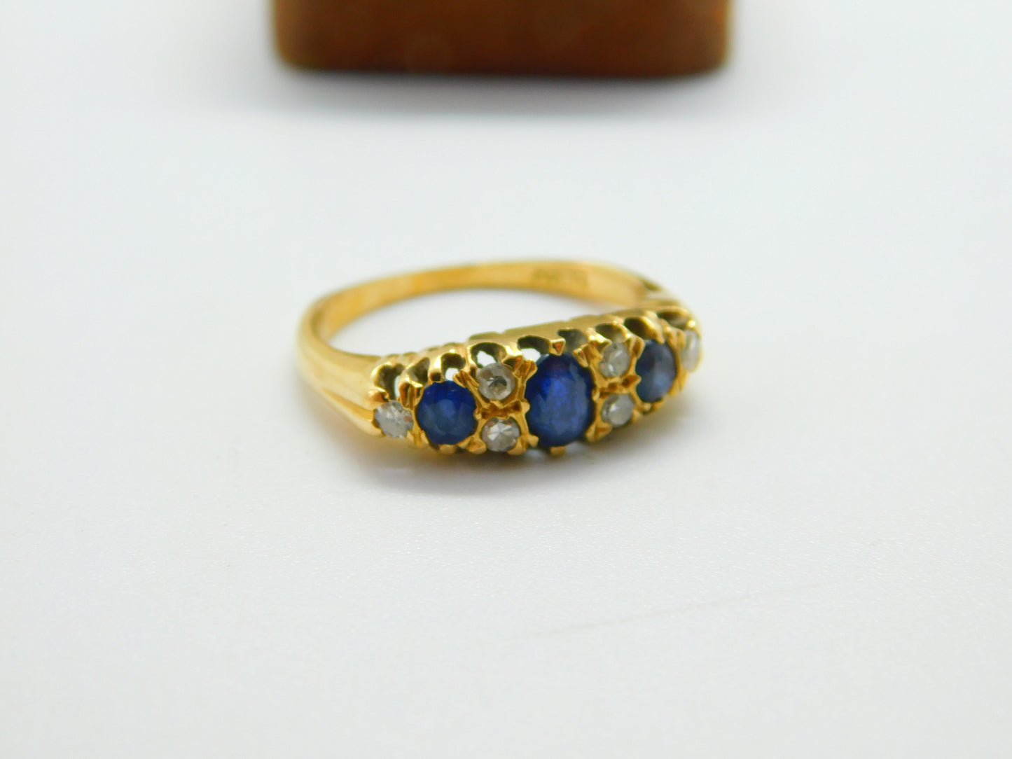 Victorian 18ct Yellow Gold, Sapphire & Diamond Boat Ring c1890 Antique Size J UK