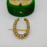 Victorian 18ct Yellow Gold & Seed Pearl Set Horseshoe Brooch Antique c1860