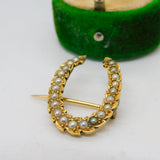 Victorian 18ct Yellow Gold & Seed Pearl Set Horseshoe Brooch Antique c1860