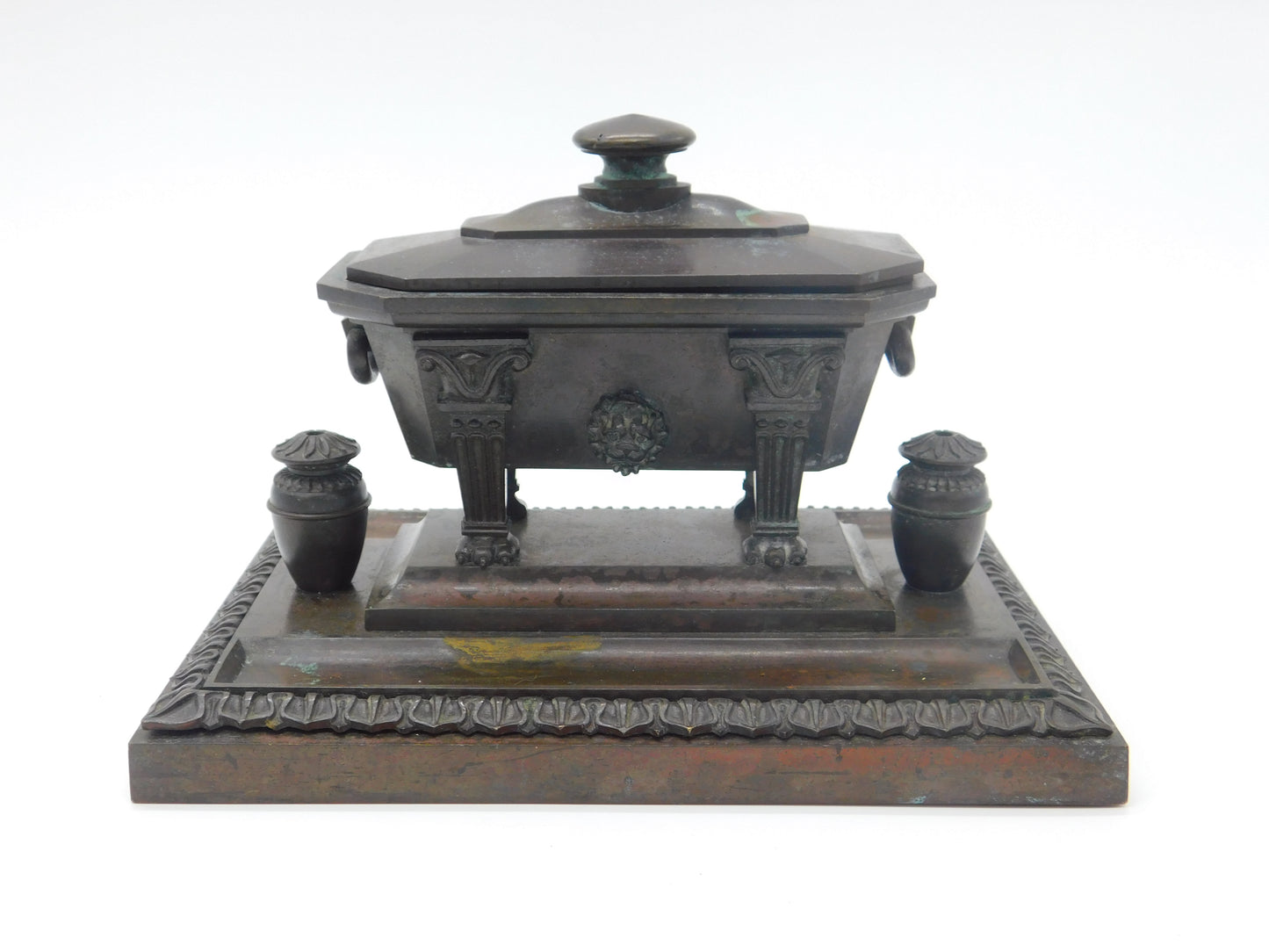 Regency Grand Tour Cast Bronze Sarcophagus Scipio Tomb Inkwell c1820 Georgian