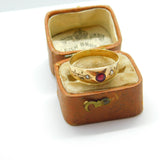 19th Century 8ct .333 Gold, Garnet & Seed Pearl Band Ring c1860 Antique Austrian