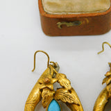 Victorian Pinchbeck Floral Drop Earrings with Turquoise Antique c1880