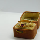 19th Century 8ct .333 Gold, Garnet & Seed Pearl Band Ring c1860 Antique Austrian
