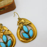 Victorian Pinchbeck Floral Drop Earrings with Turquoise Antique c1880