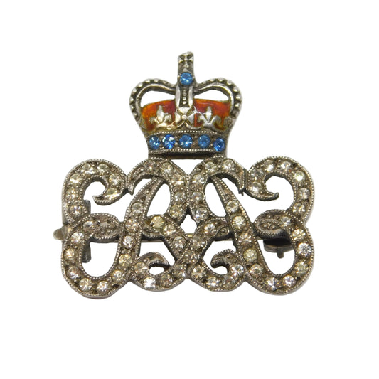 Sterling Silver King Edward VIII Paste & Enamel Brooch Pin Antique c1937