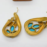 Victorian Pinchbeck Floral Drop Earrings with Turquoise Antique c1880