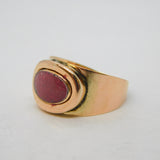 George III 9ct Rose Gold Red Silk Set Mourning Ring Antique c1820s