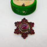 19th Century Austrian 8ct Gold & Bohemian Garnet Floral Brooch Antique c1850