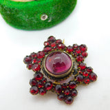 19th Century Austrian 8ct Gold & Bohemian Garnet Floral Brooch Antique c1850