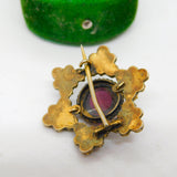 19th Century Austrian 8ct Gold & Bohemian Garnet Floral Brooch Antique c1850