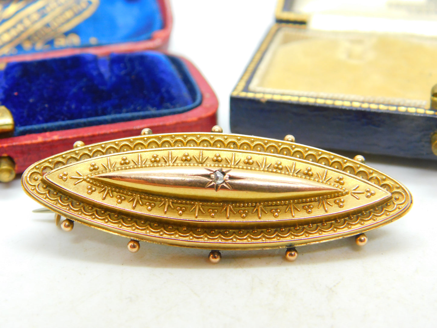 Diamond in 9ct Gold Locket Mourning Brooch Pin Antique Victorian c1860