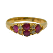 Victorian 18ct Yellow Gold, Ruby & Diamond Floral Dress Ring Antique c1890s